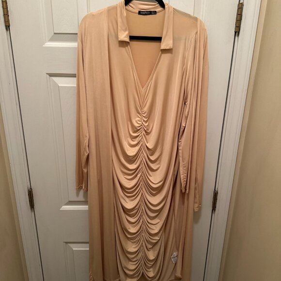 Boohoo Beige Ruched Dress & Cardigan Set – Size US 12 - Picture 3 of 10